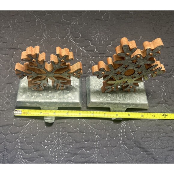 Snowflake Galvanized Metal Stocking Holder Set of 2 Christmas Holiday Farmhouse - Picture 7 of 8